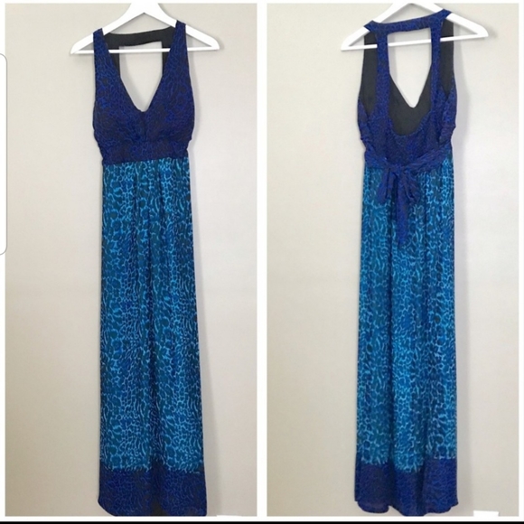 blue animal print maxi dress